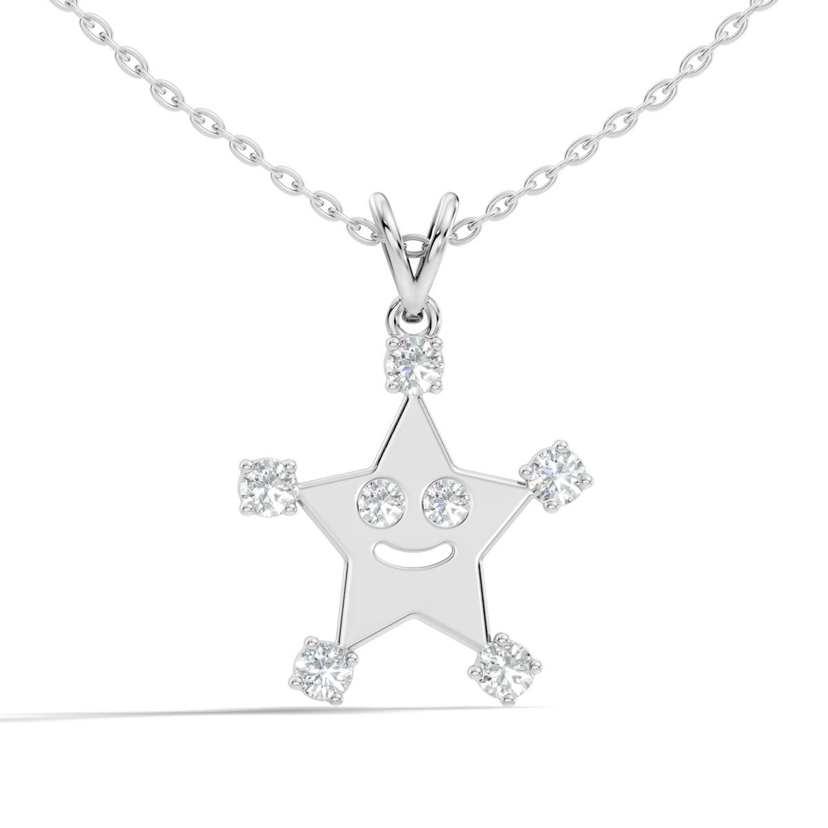 Unique Round Cut Diamond Smiley Star Pendant  Eco-Friendly Gift In 14K White Gold - HIGHCARAT DIAMONDS