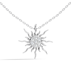 Gold sun pendant necklace with sparkling diamond cluster