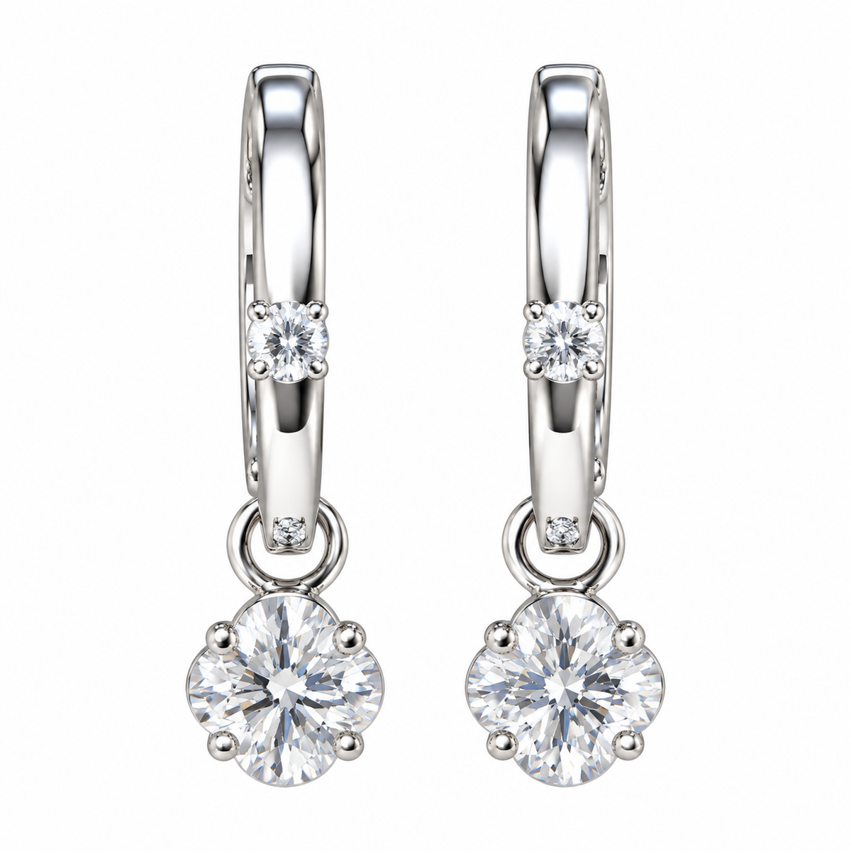 Floral And Round Diamond Drop Earrings in White Gold