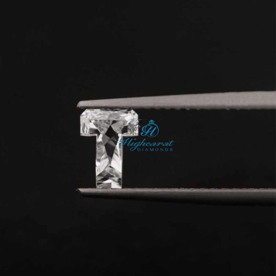 Alphabet T Shape Lab Grown Diamond with structured geometry and bright reflection