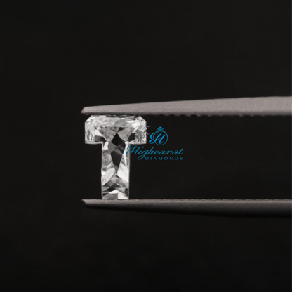 Alphabet T Shape Lab Grown Diamond with structured geometry and bright reflection
