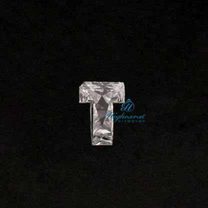 High Clarity T Letter Lab Grown Diamond with clean lines and detailed faceting