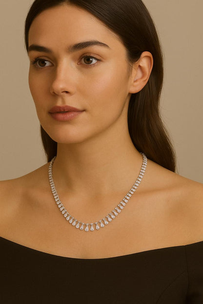 Tennis Round & Pear Cut Rose Gold Lab Grown Diamond Necklace - HIGHCARAT DIAMONDS