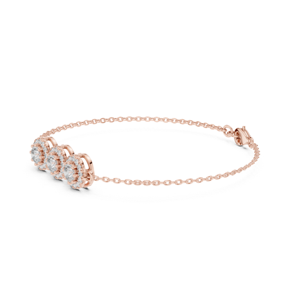 Three Stone Halo Round Cut Lab Grown Diamond Bracelet - HIGHCARAT DIAMONDS