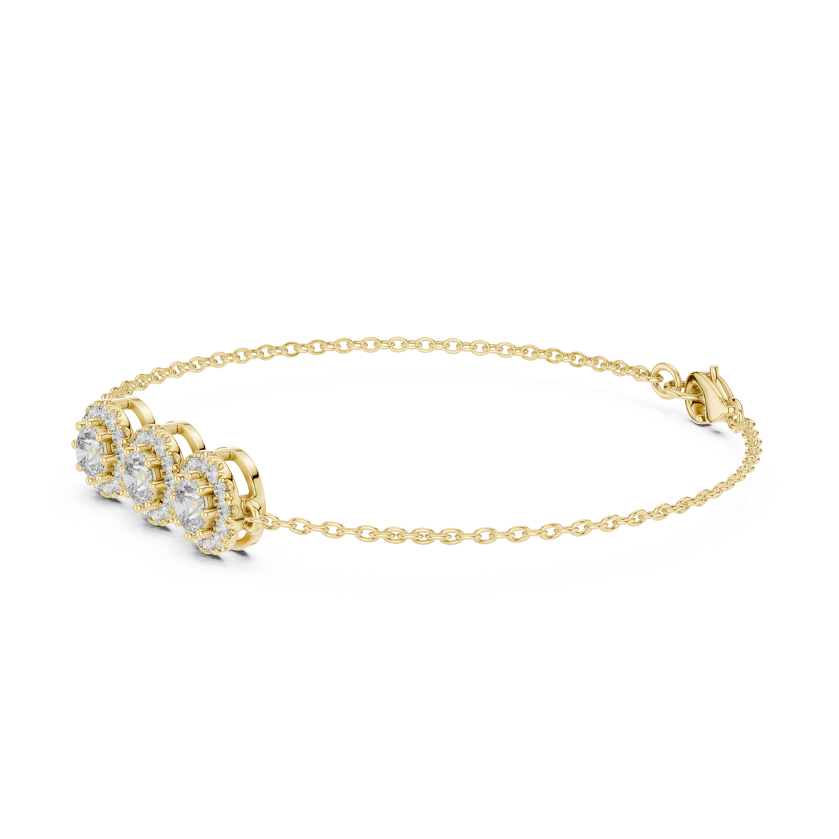 Three Stone Halo Round Cut Lab Grown Diamond Bracelet - HIGHCARAT DIAMONDS