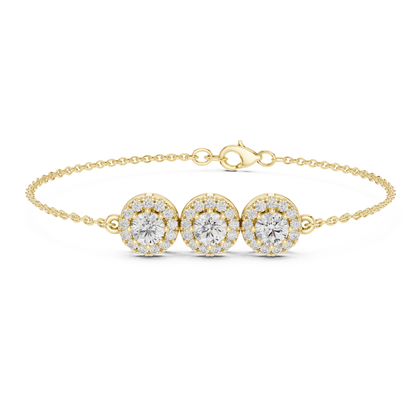 Three Stone Halo Round Cut Lab Grown Diamond Bracelet - HIGHCARAT DIAMONDS