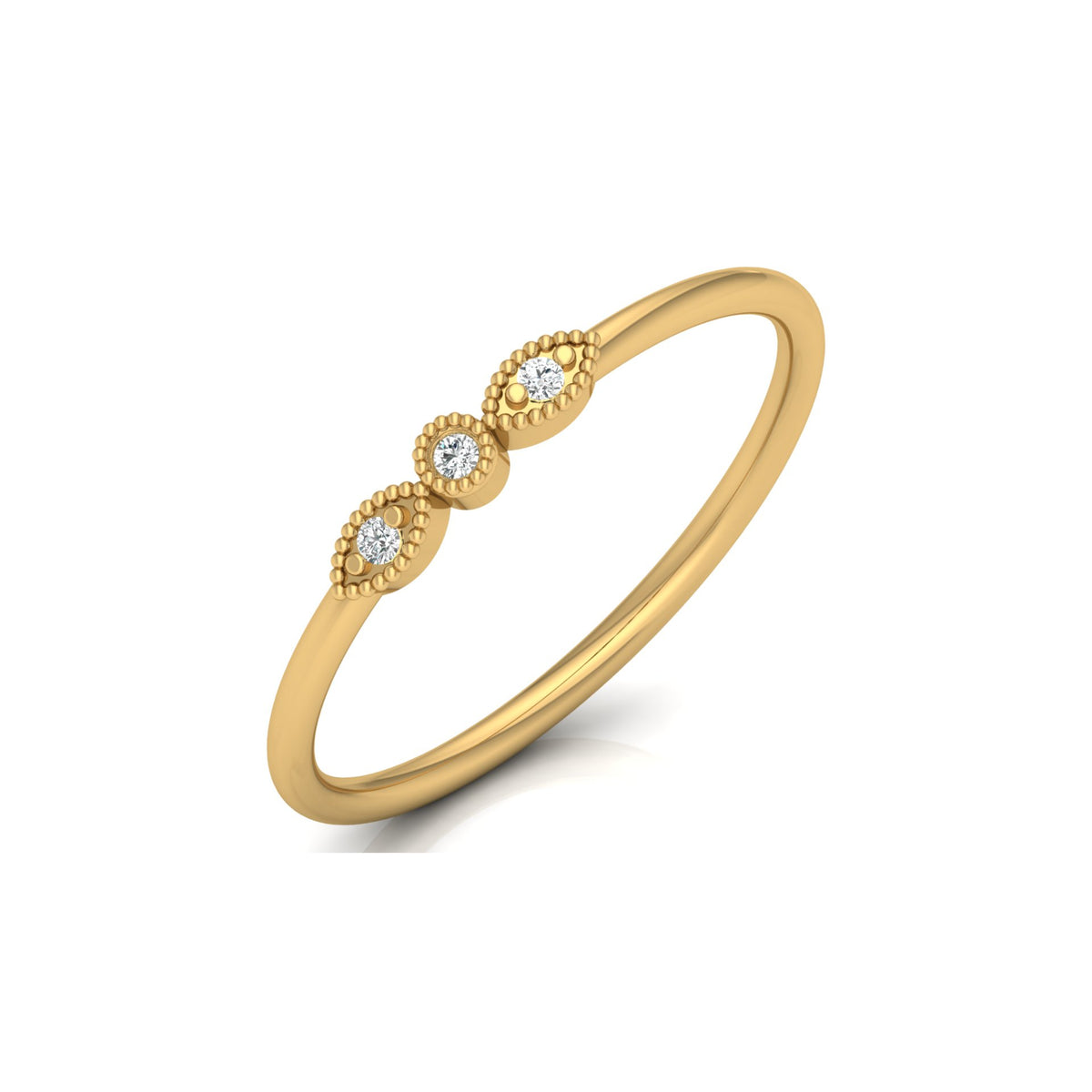 Three-Stone Diamond Ring in 14K Solid Gold Minimalist Real Diamond Band for Everyday Wear - HIGHCARAT DIAMONDS