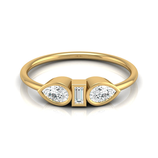 Three Stone Pear And Baguette Shaped Diamond Engagement Ring For Her In 14KT Gold - HIGHCARAT DIAMONDS