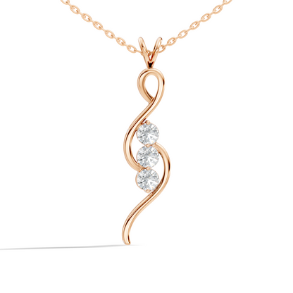 Rose gold swirl pendant with three stone diamond setting