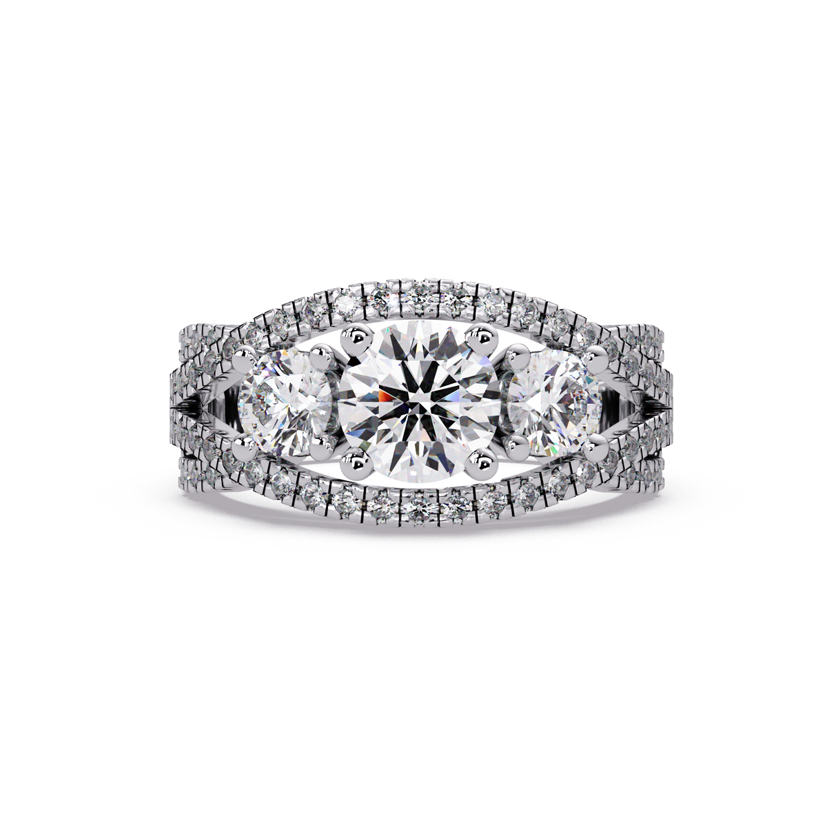 Three Stone Round Lab Grown Diamond Double band twisted Ring - HIGHCARAT DIAMONDS