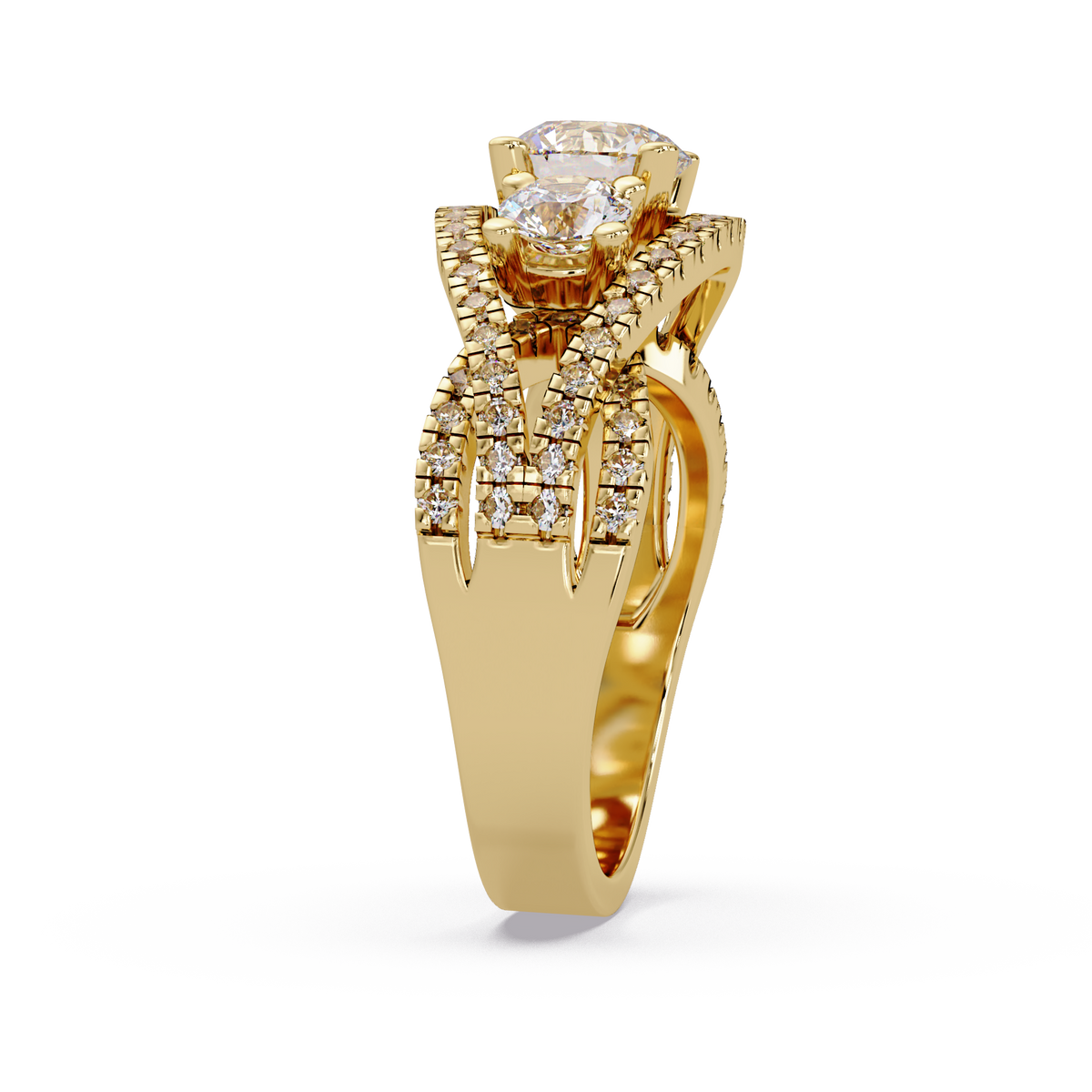 Three Stone Round Lab Grown Diamond Double band twisted Ring - HIGHCARAT DIAMONDS