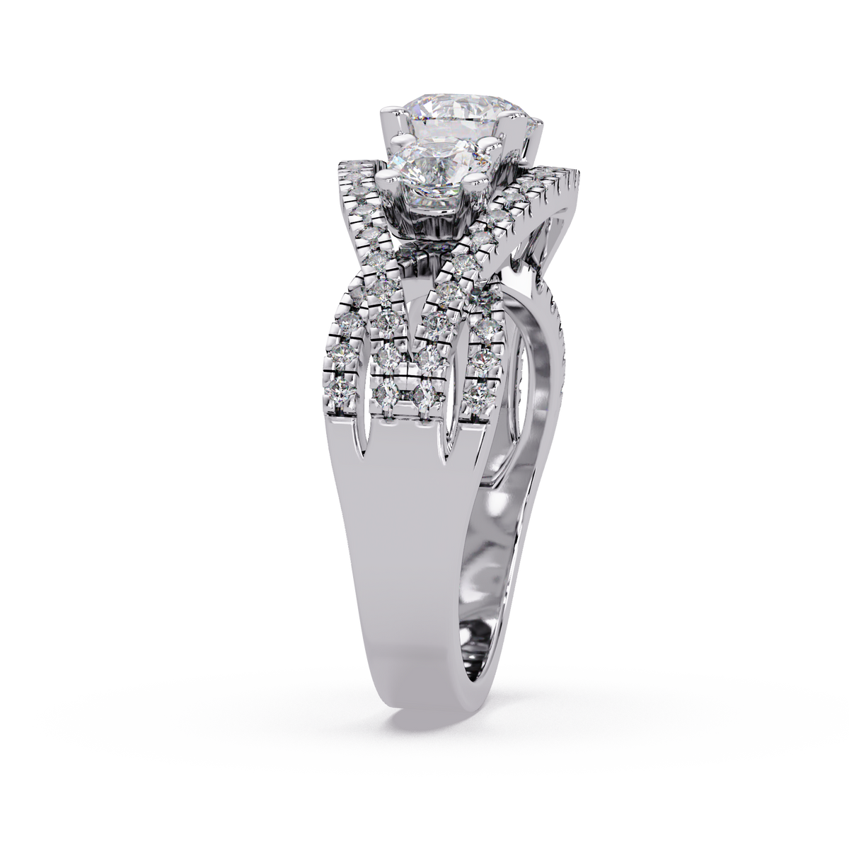 Three Stone Round Lab Grown Diamond Double band twisted Ring - HIGHCARAT DIAMONDS