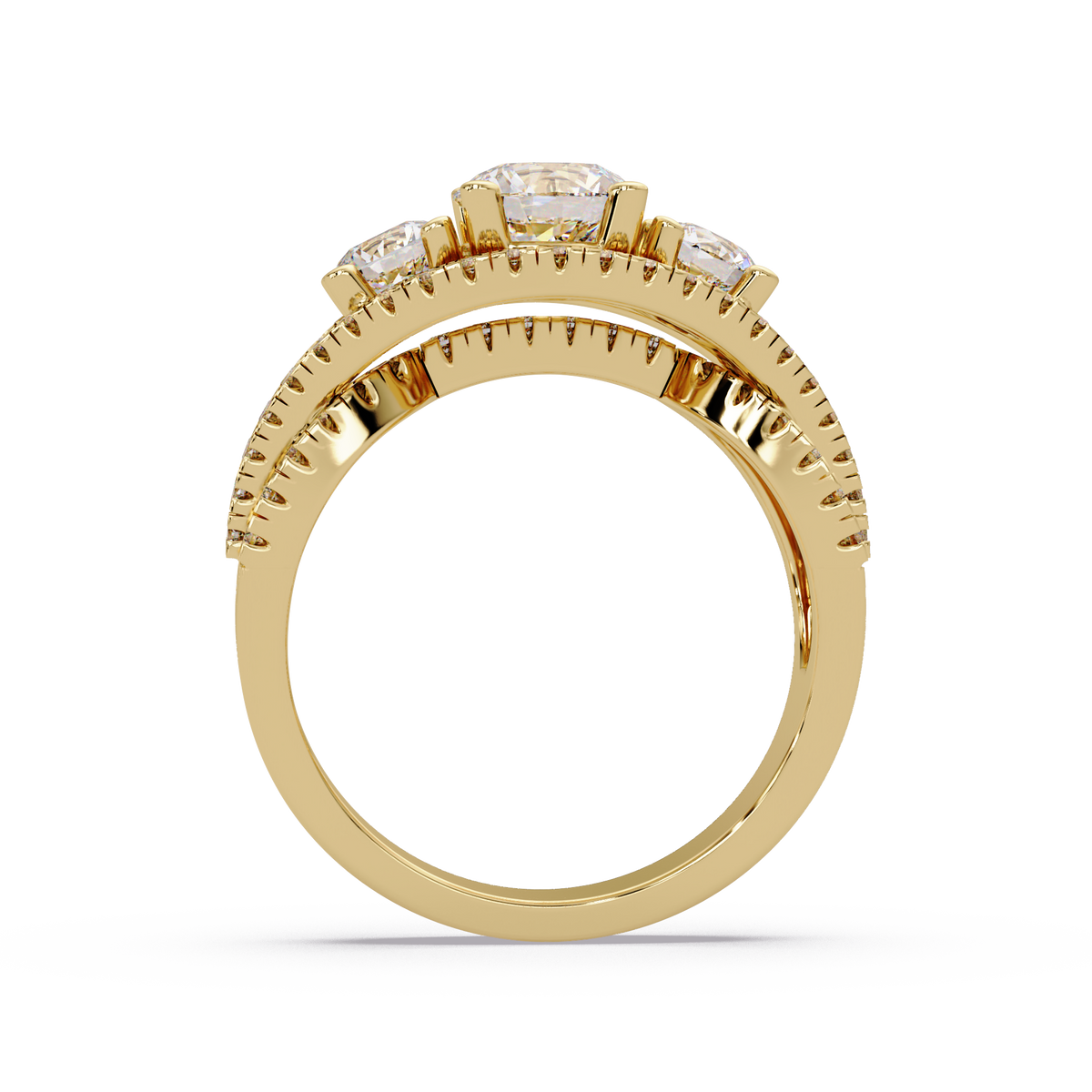 Three Stone Round Lab Grown Diamond Double band twisted Ring - HIGHCARAT DIAMONDS
