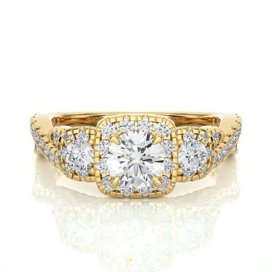 White gold engagement ring with triple round diamond setting
