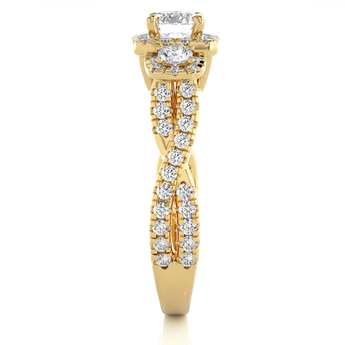1.35 CT Lab-Grown Three Stones And also attached Pave and Side Stones Diamond Ring - HIGHCARAT DIAMONDS