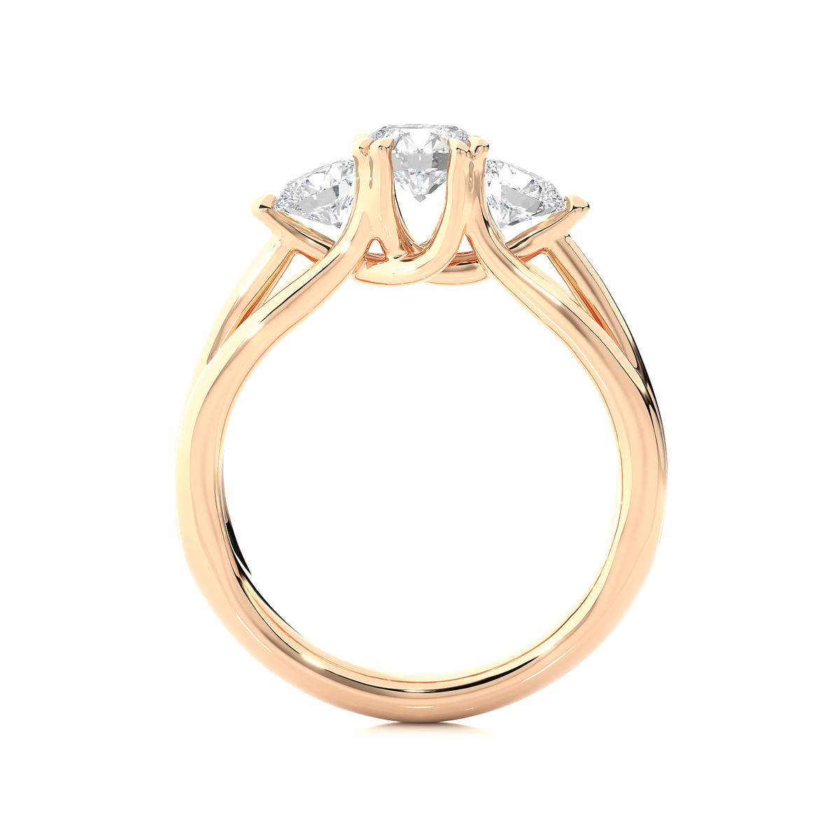 3 Stone Round Shape Ring, Lab Grown 14k Solid Gold Ring, Handmade Jewelry For Her - HIGHCARAT DIAMONDS