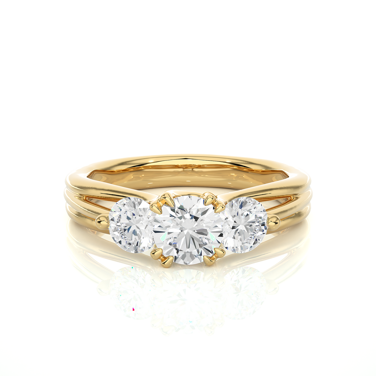 3 Stone Round Shape Ring, Lab Grown 14k Solid Gold Ring, Handmade Jewelry For Her - HIGHCARAT DIAMONDS