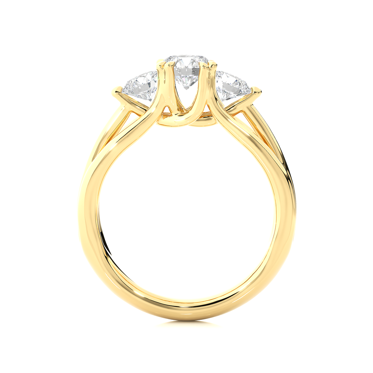 3 Stone Round Shape Ring, Lab Grown 14k Solid Gold Ring, Handmade Jewelry For Her - HIGHCARAT DIAMONDS