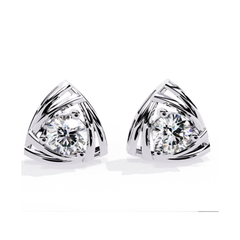 Trilliant Shape Round Cut Diamond Vintage Stud Earrings - HIGHCARAT DIAMONDS
