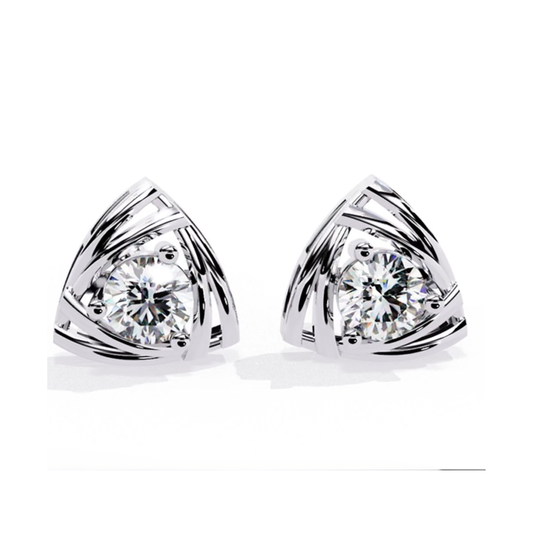 Trilliant Shape Round Cut Diamond Vintage Stud Earrings - HIGHCARAT DIAMONDS
