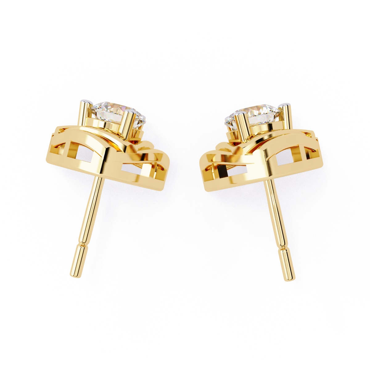 Trilliant Shape Round Cut Diamond Vintage Stud Earrings - HIGHCARAT DIAMONDS