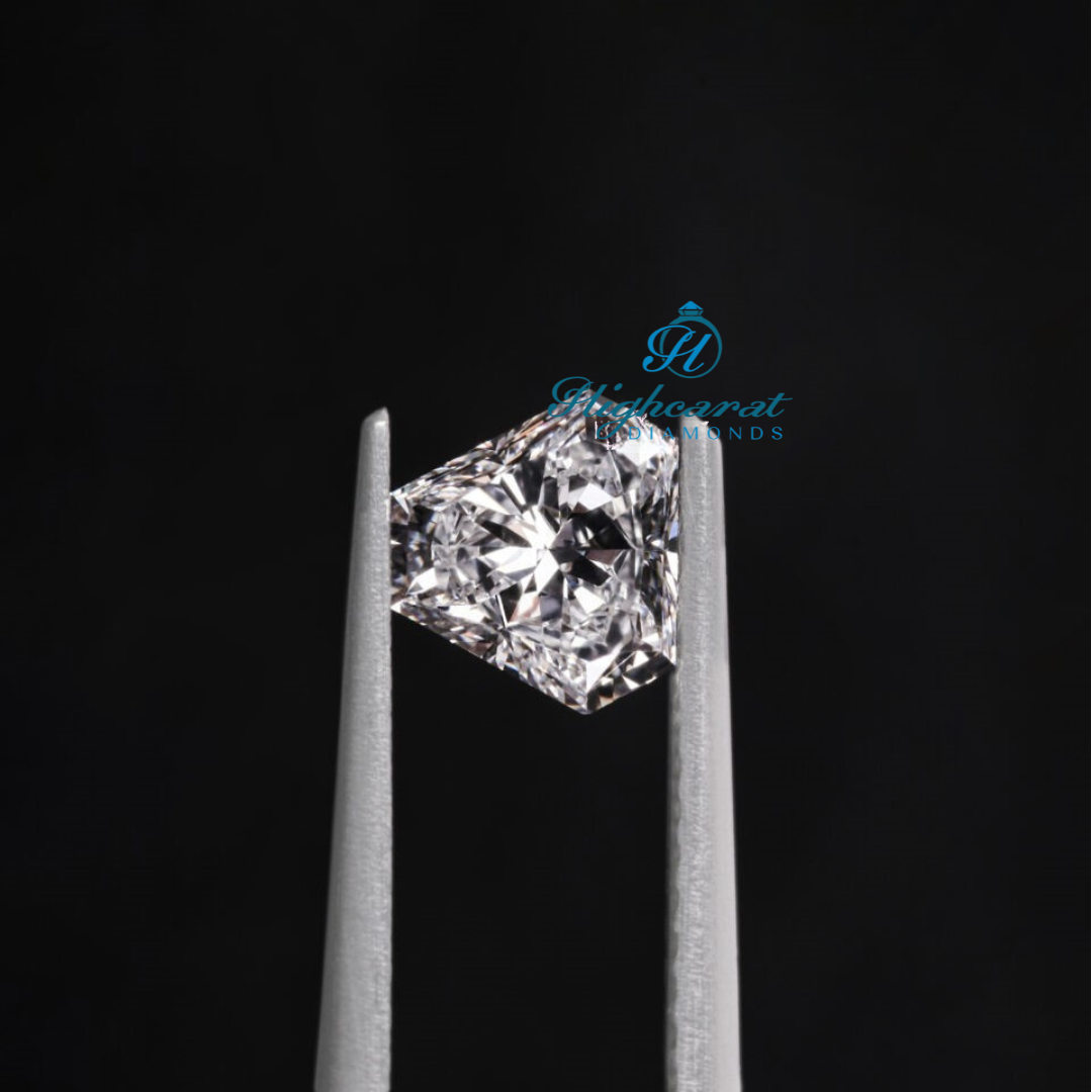 Fancy Trillion Shape Lab Grown Diamond with structured facets and bright reflection