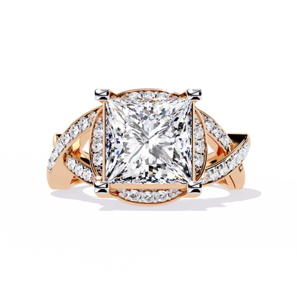 Twisted 3.47Ct Princess And Round Cut Diamond Antique Elegant Stunning Perfect Classic Engagement Ring - HIGHCARAT DIAMONDS