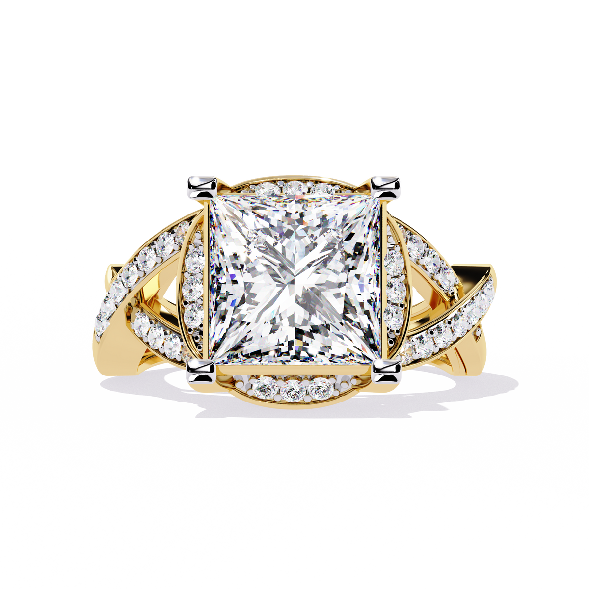 Twisted 3.47Ct Princess And Round Cut Diamond Antique Elegant Stunning Perfect Classic Engagement Ring - HIGHCARAT DIAMONDS