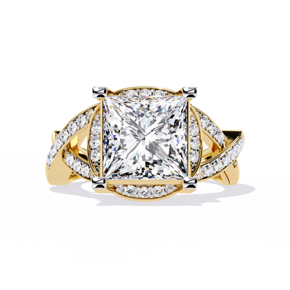 Twisted 3.47Ct Princess And Round Cut Diamond Antique Elegant Stunning Perfect Classic Engagement Ring - HIGHCARAT DIAMONDS