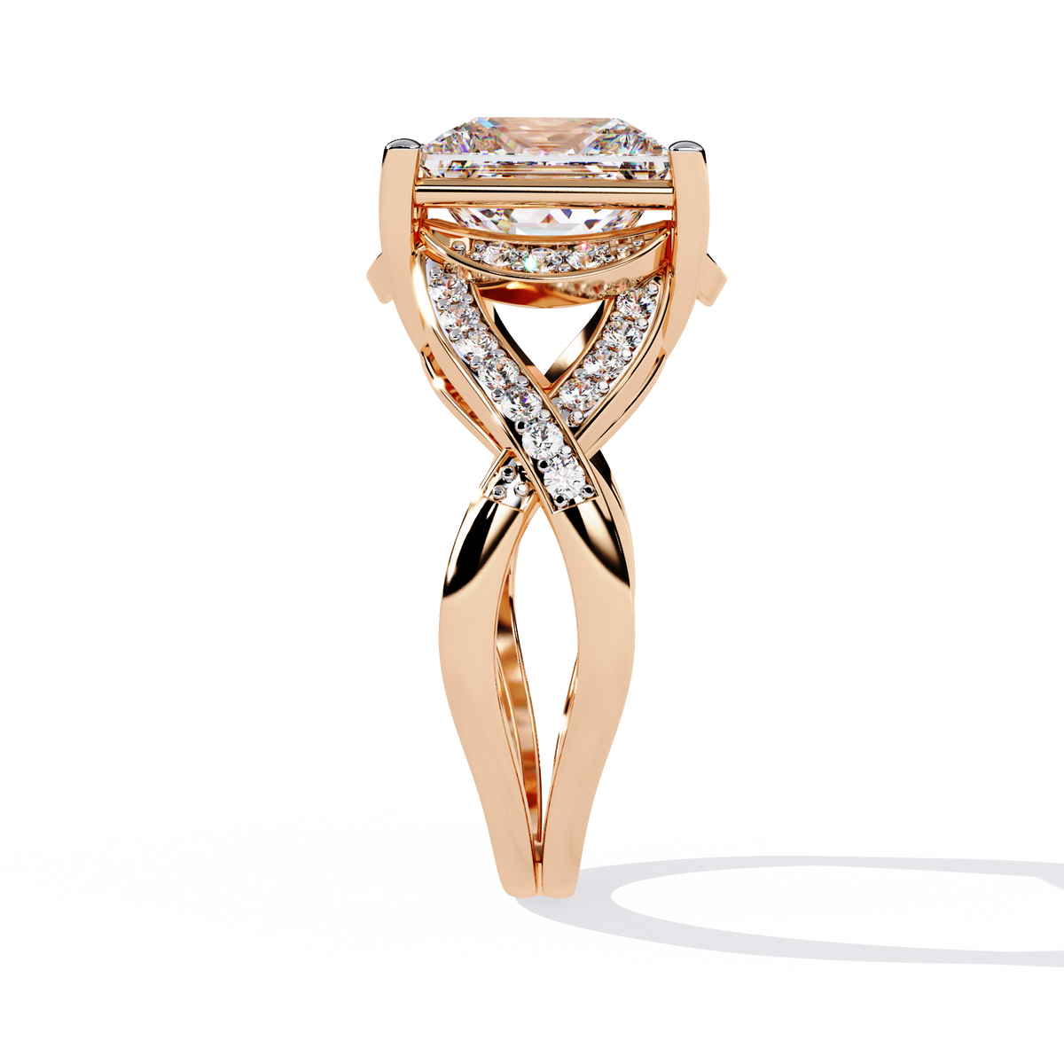 Twisted 3.47Ct Princess And Round Cut Diamond Antique Elegant Stunning Perfect Classic Engagement Ring - HIGHCARAT DIAMONDS