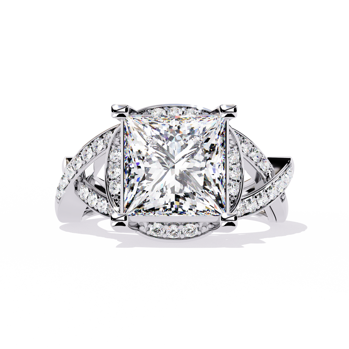 Twisted 3.47Ct Princess And Round Cut Diamond Antique Elegant Stunning Perfect Classic Engagement Ring - HIGHCARAT DIAMONDS