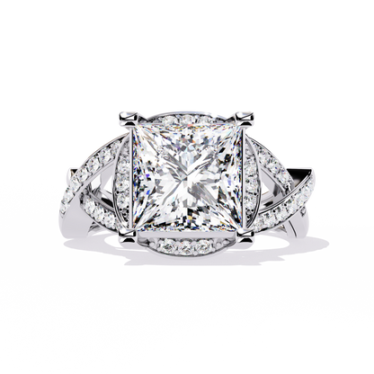 Twisted 3.47Ct Princess And Round Cut Diamond Antique Elegant Stunning Perfect Classic Engagement Ring - HIGHCARAT DIAMONDS