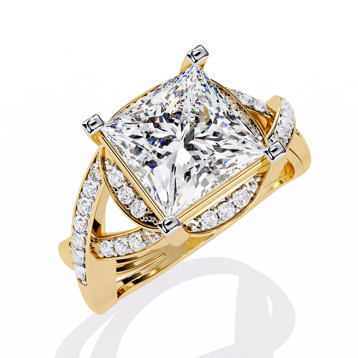 Twisted 3.47Ct Princess And Round Cut Diamond Antique Elegant Stunning Perfect Classic Engagement Ring - HIGHCARAT DIAMONDS