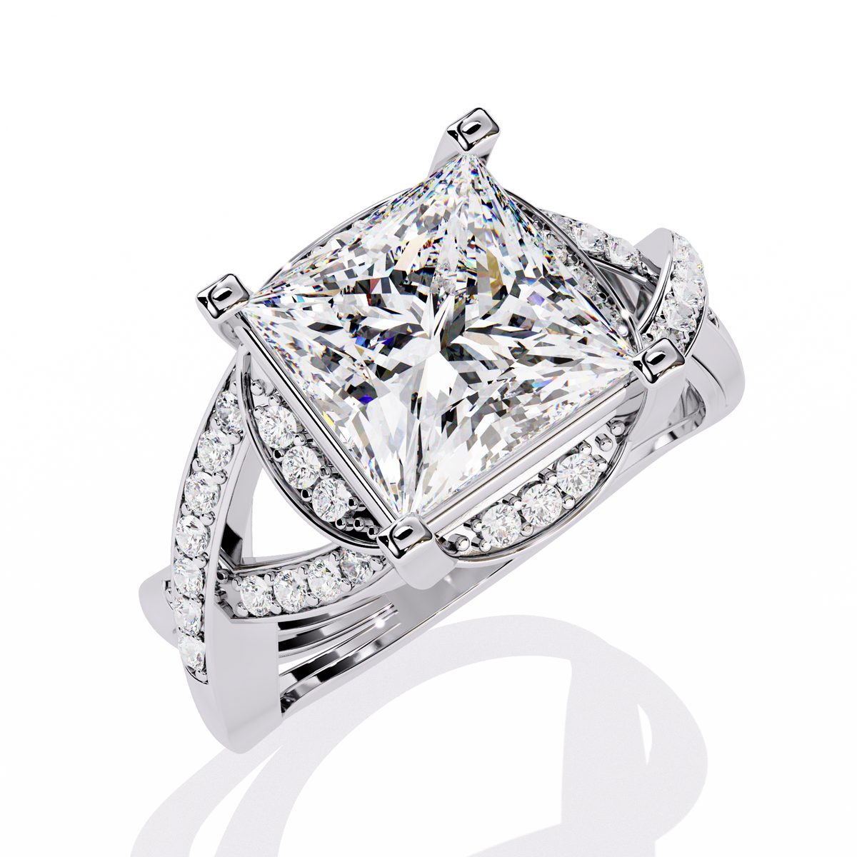 Twisted 3.47Ct Princess And Round Cut Diamond Antique Elegant Stunning Perfect Classic Engagement Ring - HIGHCARAT DIAMONDS