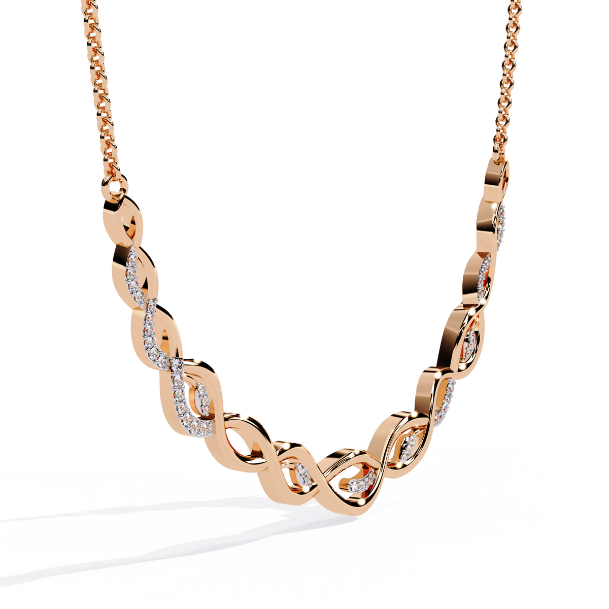 Twisted Round Cut 14k Solid Gold Lab Grown And Natural Diamond Antique Minimalist Party Wear Diamond Necklace Gift For Her - HIGHCARAT DIAMONDS