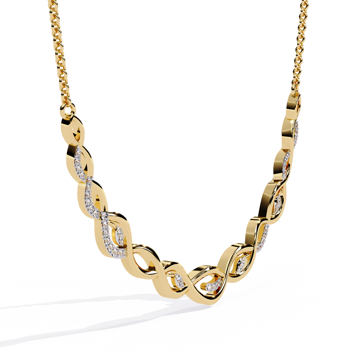 Twisted Round Cut 14k Solid Gold Lab Grown And Natural Diamond Antique Minimalist Party Wear Diamond Necklace Gift For Her - HIGHCARAT DIAMONDS