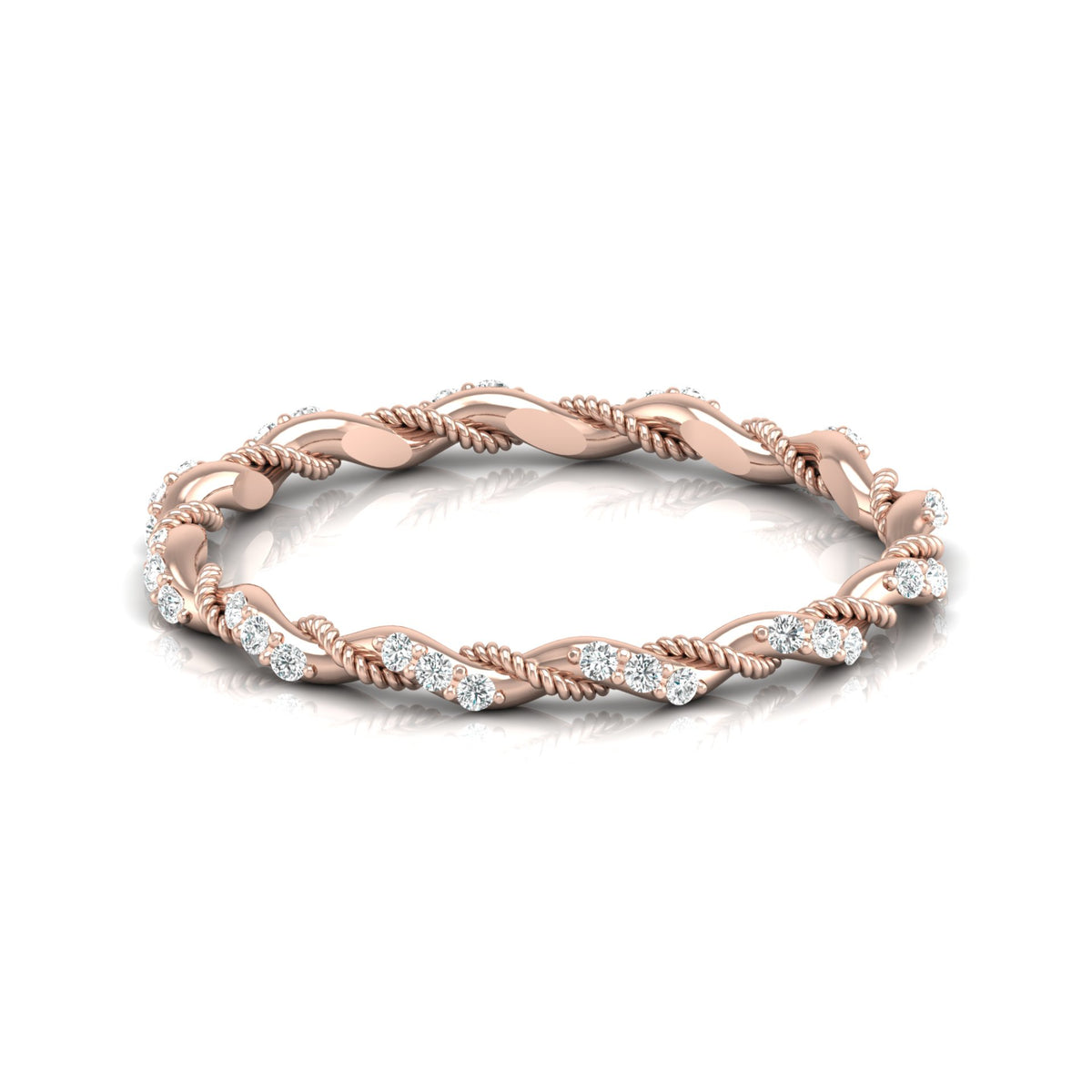 Twisted Round Cut Band Ring for Her 14KT Solid Gold Everyday Wear In Lab Or Natural Diamonds - HIGHCARAT DIAMONDS