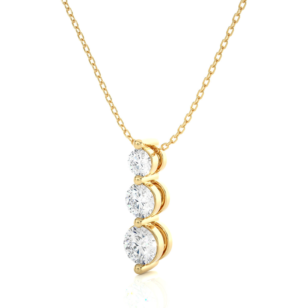 Unique Bezel Set Diamond Pendant Three Stone Round Lab Grown Necklace In 18K Solid Gold - HIGHCARAT DIAMONDS