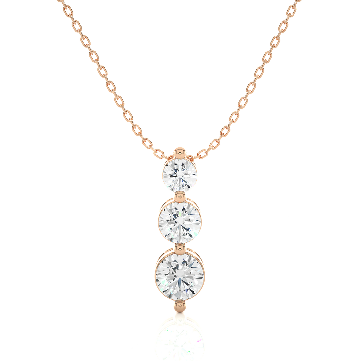 Unique Bezel Set Diamond Pendant Three Stone Round Lab Grown Necklace In 18K Solid Gold - HIGHCARAT DIAMONDS