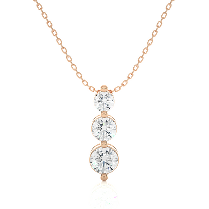 Unique Bezel Set Diamond Pendant Three Stone Round Lab Grown Necklace In 18K Solid Gold - HIGHCARAT DIAMONDS