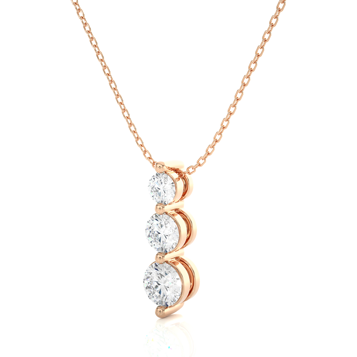 Unique Bezel Set Diamond Pendant Three Stone Round Lab Grown Necklace In 18K Solid Gold - HIGHCARAT DIAMONDS