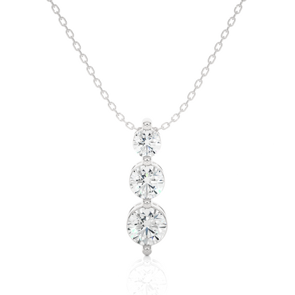 Unique Bezel Set Diamond Pendant Three Stone Round Lab Grown Necklace In 18K Solid Gold - HIGHCARAT DIAMONDS