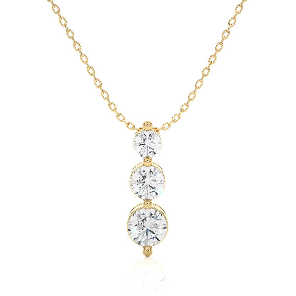 Unique Bezel Set Diamond Pendant Three Stone Round Lab Grown Necklace In 18K Solid Gold - HIGHCARAT DIAMONDS