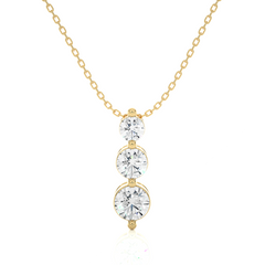 Unique Bezel Set Diamond Pendant Three Stone Round Lab Grown Necklace In 18K Solid Gold - HIGHCARAT DIAMONDS