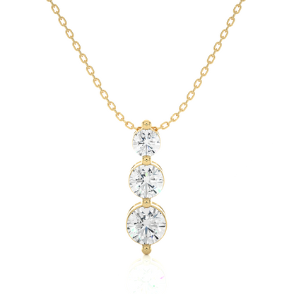 Unique Bezel Set Diamond Pendant Three Stone Round Lab Grown Necklace In 18K Solid Gold - HIGHCARAT DIAMONDS