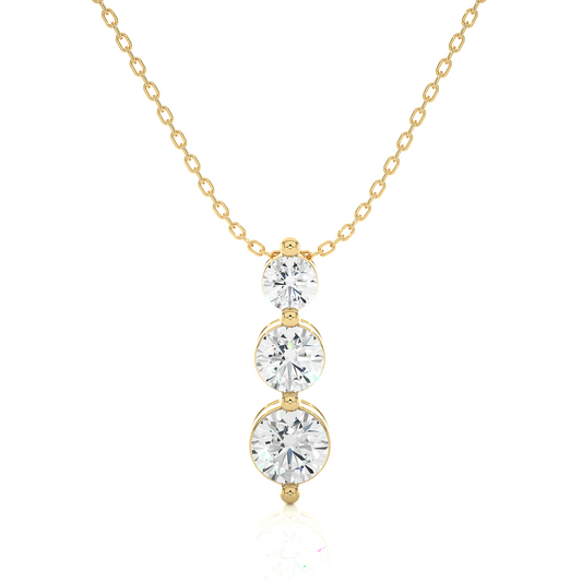 Unique Bezel Set Diamond Pendant Three Stone Round Lab Grown Necklace In 18K Solid Gold - HIGHCARAT DIAMONDS