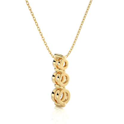 Unique Bezel Set Diamond Pendant Three Stone Round Lab Grown Necklace In 18K Solid Gold - HIGHCARAT DIAMONDS