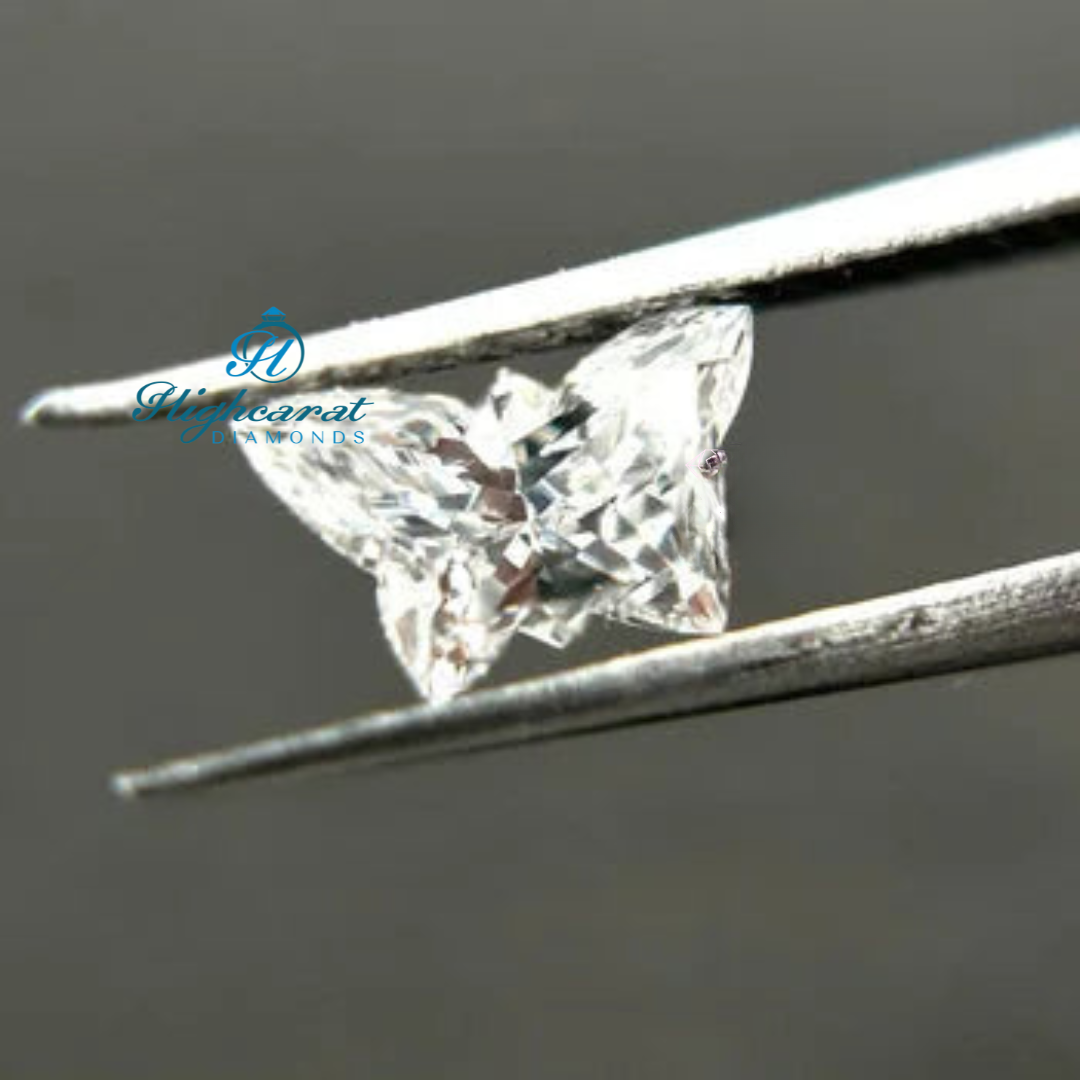 Custom butterfly inspired diamond with defined wings and reflective facets