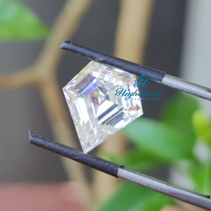 Spear Shape Step Cut Lab Grown Diamond with sharp contours and structured reflections