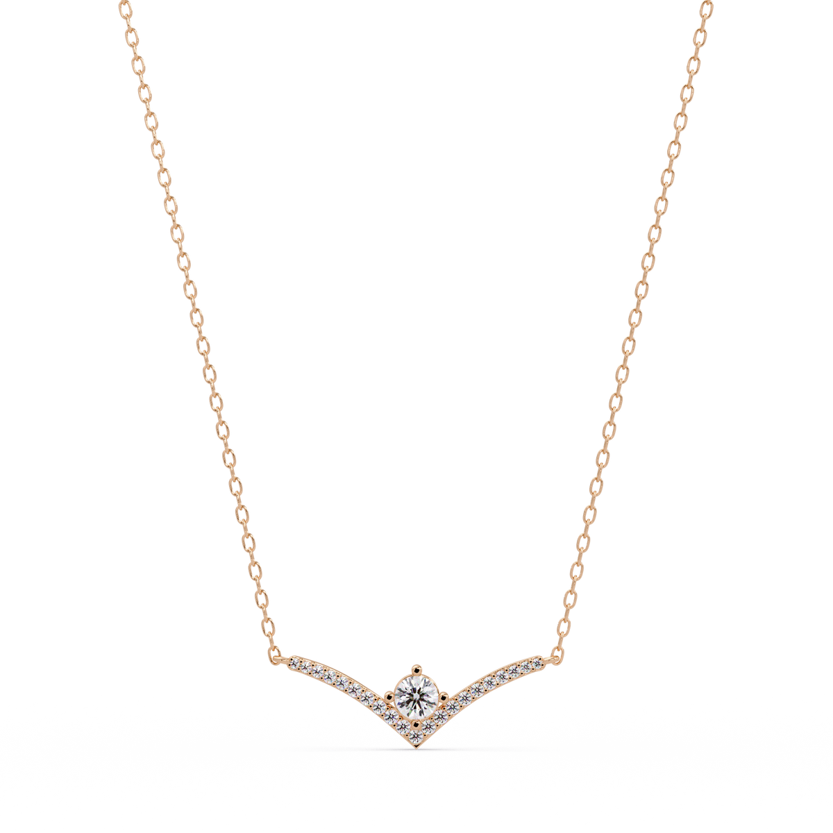 V Curve Lab Grown Diamond Rose Gold Pendant Necklace - HIGHCARAT DIAMONDS